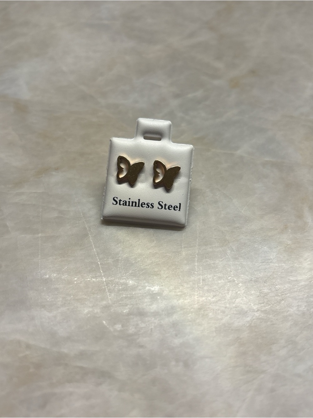 Butterfly Stainless Steel Stud Earrings - Gold Tone